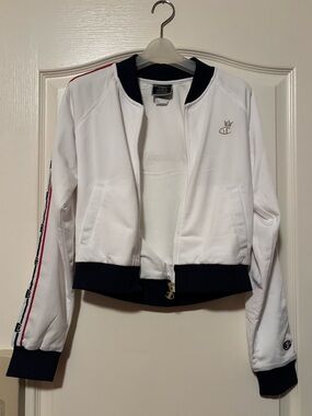 Champion White Bomber Jacket with Navy Accents